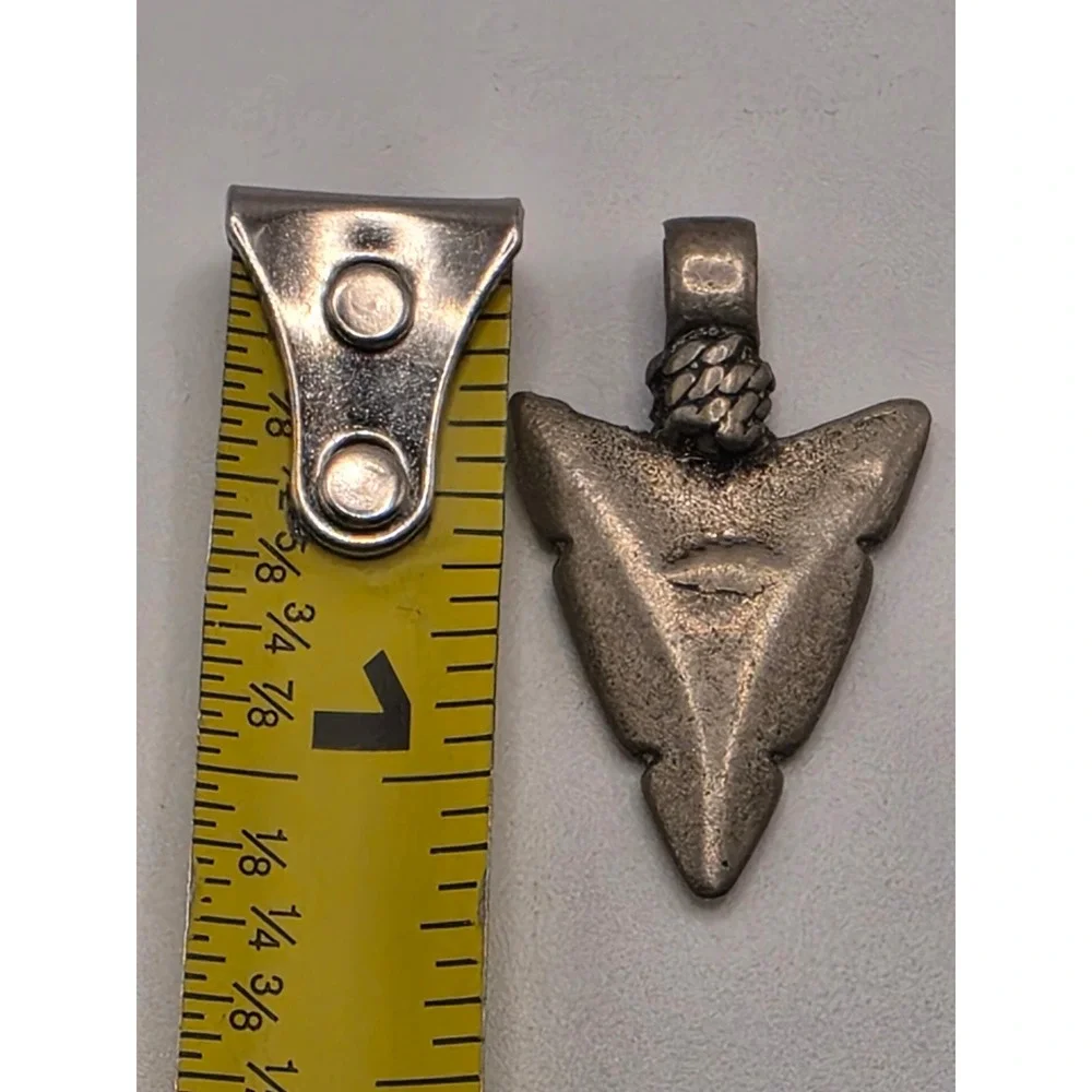 Silver Tone Arrowhead Pendant Blue Inlay Tribal Southwestern Style Charm